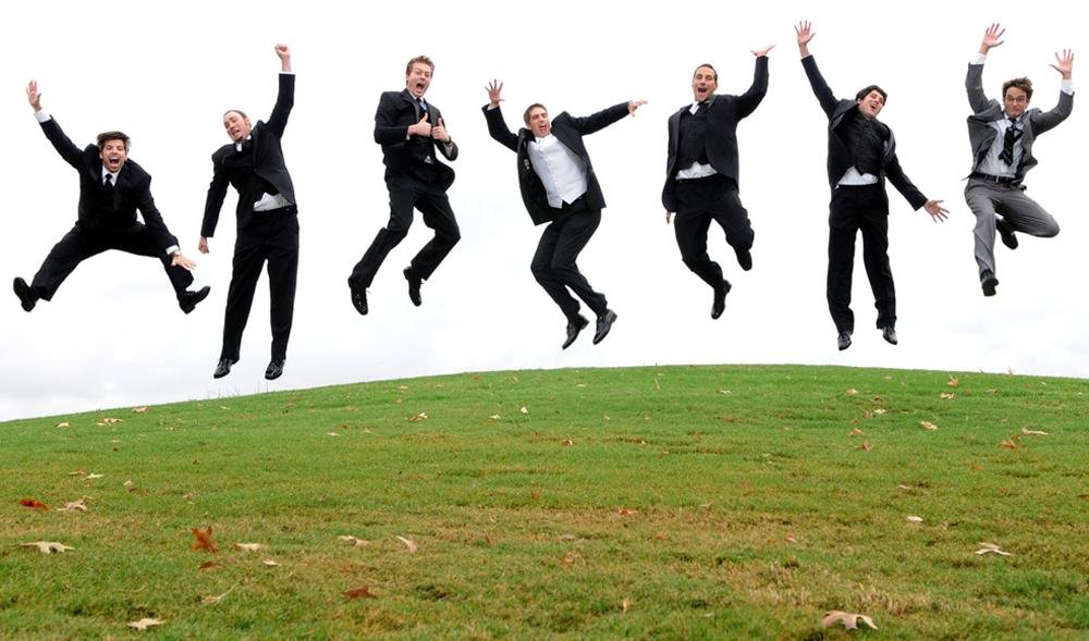 Kyle & his groomsmen take a leap before his wedding in Huntsville, Alabama. Kyle & his groomsmen take a leap before his wedding in Huntsville, Alabama.